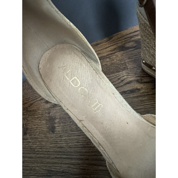 ALDO Sandals Wedge Shoes Beige Ankle Strap Studded Peep Toe Sz US 10 - Picture 6 of 10